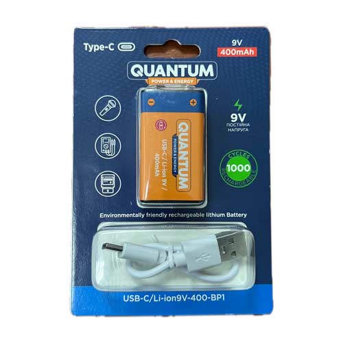 Аккумулятор Quantum USB Li-ion 6F22 крона 400 mAh 