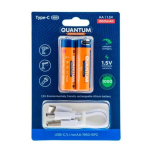 Комплект акумуляторів Quantum USB Li-ion AA 1950 mAh кабель Type-C