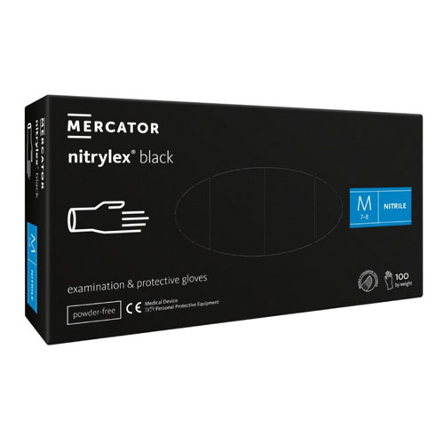 Перчатки нитриловые черные нестерильные Mercator Nitrylex Black-100 шт/уп