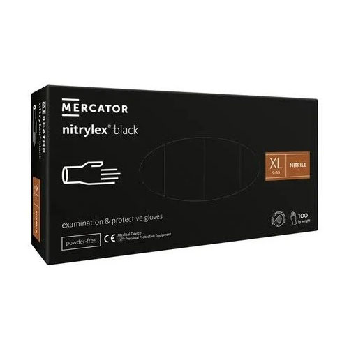 Перчатки нитриловые черные нестерильные Mercator Nitrylex Black-100 шт/уп
