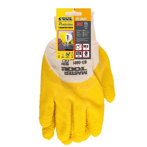 Рабочие перчатки стекольщика Mastertool с облитой ладонью желтые
