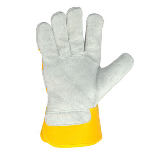 Робочі рукавички DOLONI 4574 комбіновані трикотажні спилок + жовта тканина манжет крага, розмір 10
