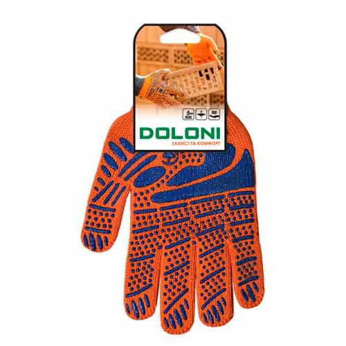 Рабочие перчатки DOLONI 794 трикотажные рабочие оранжевые с ПВХ 