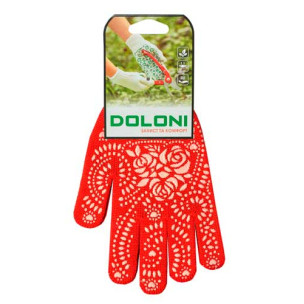 Робочі рукавички DOLONI 4130 червоні з точкою ПВХ Маки