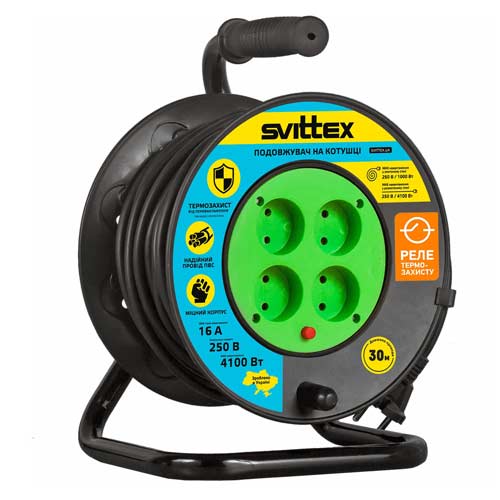 Подовжувач на котушці SVITTEX Профі 30 м чорний SV-019-B