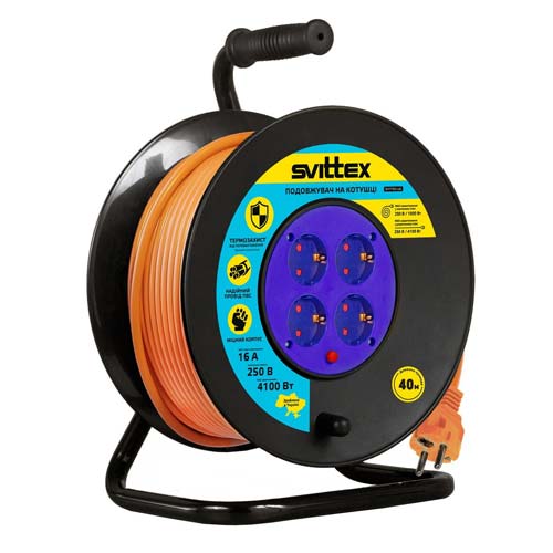 Удлинитель на катушке SVITTEX с заземляющим контактом Профи 40 м SV-0360