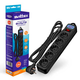 Удлинитель SVITTEX с сетевым фильтром 1,8 м SV-001-B черный Удлинитель SVITTEX с сетевым фильтром 1,8 м SV-001-B черный