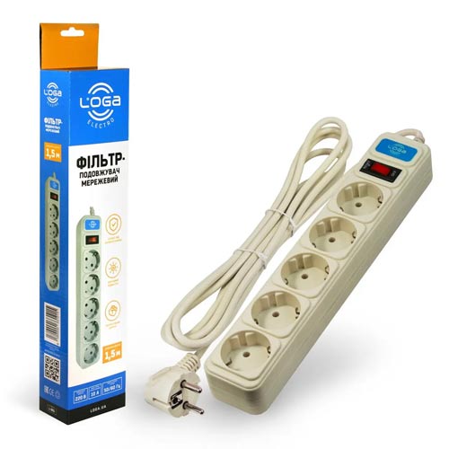 Подовжувач LOGA із мережевим фільтром 1,5 м L-901 Подовжувач LOGA із мережевим фільтром 1,5 м L-901