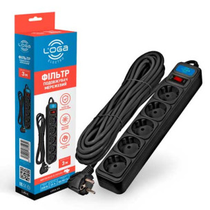 Удлинитель LOGA с сетевым фильтром 3,0 м L-903-B черный Удлинитель LOGA с сетевым фильтром 3,0 м L-903-B черный