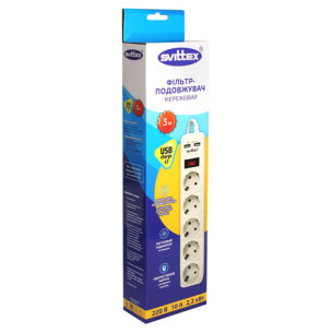 Мережевий фільтр-подовжувач SVITTEX 3.0м 10А 220В. - 2*USB 5V 2.1A. SV-024