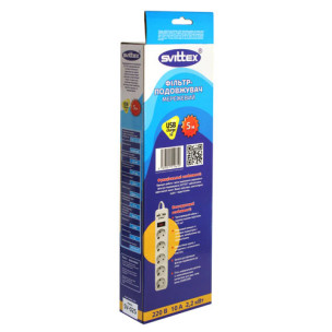 Мережевий фільтр-подовжувач SVITTEX 5.0м 10А 220В. - 2*USB 5V 2.1A. SV-025