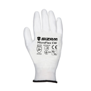 Перчатки рабочие трикотажные белые с PU покрытием SIZAM MicroFlex / CW размер 6