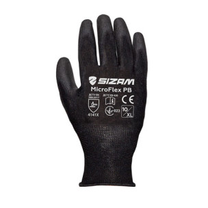 Рукавички робочі чорні трикотажні з PU покриттям SIZAM MicroFlex / CW розмір 9