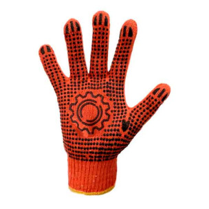 Робочі трикотажні рукавички з ПВХ малюнком помаранчеві Україна 10 клас